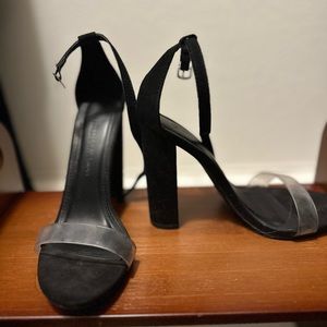 Size 6.5 tall black chunky heels 4 inches with strap and clear toes, used once